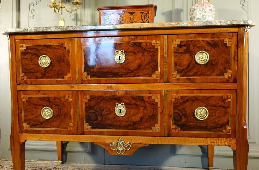 Commode Sauteuse époque Louis XVI En Marqueterie-photo-6