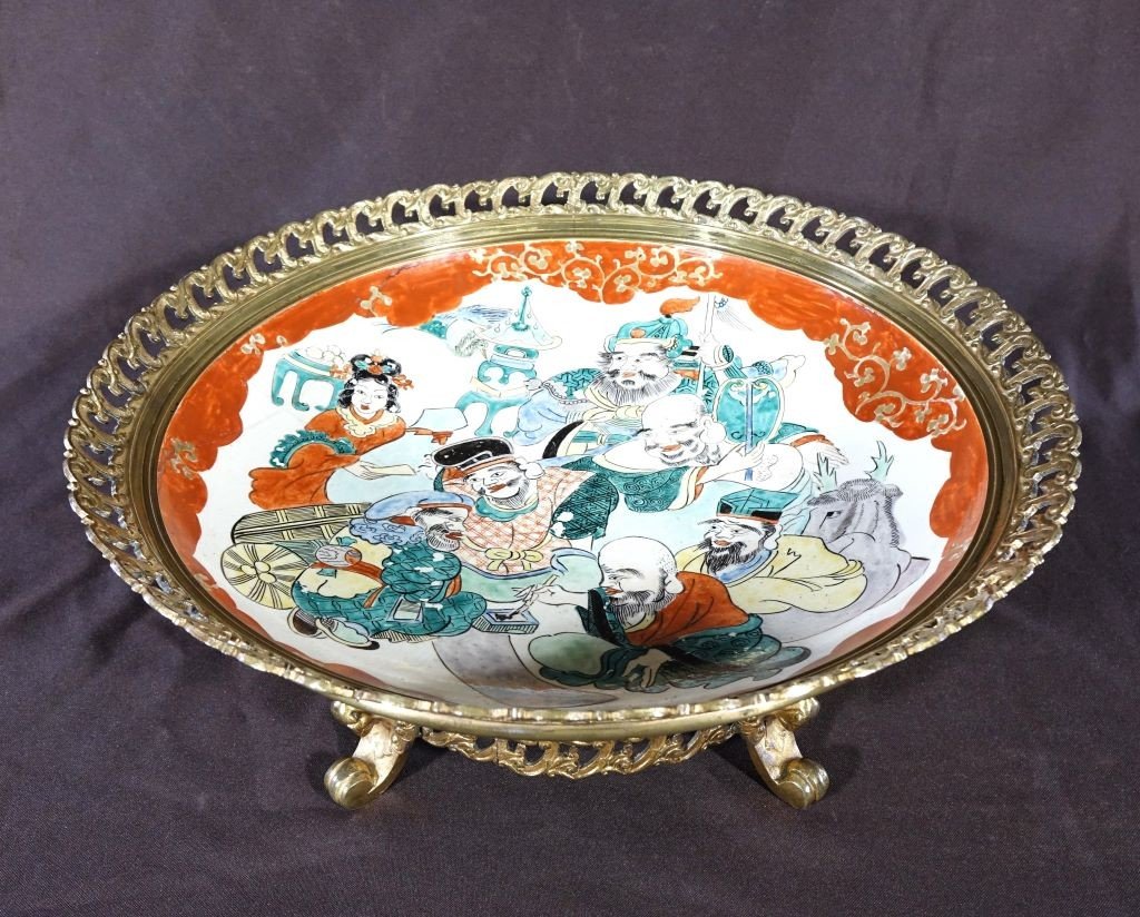 Large Kutani Porcelain Dish With Gilt Bronze Mounts-photo-2