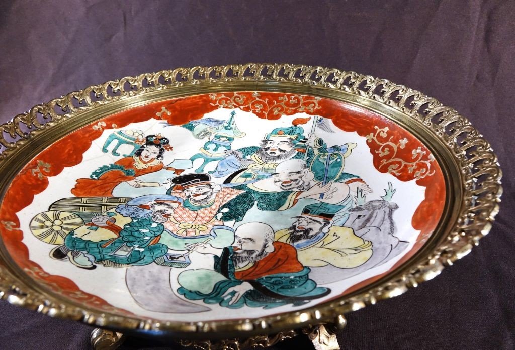 Large Kutani Porcelain Dish With Gilt Bronze Mounts-photo-1