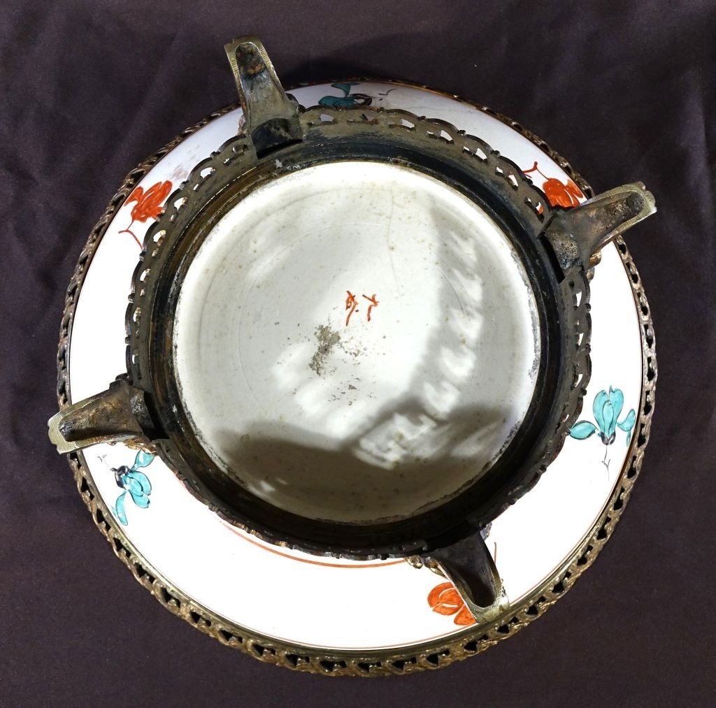 Large Kutani Porcelain Dish With Gilt Bronze Mounts-photo-7