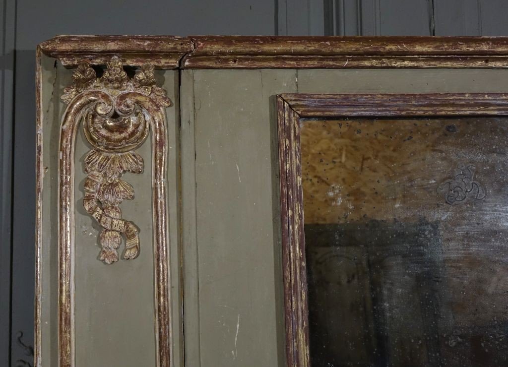 Grand Trumeau de cheminée en bois sculpté et doré d'époque Louis XV -photo-2