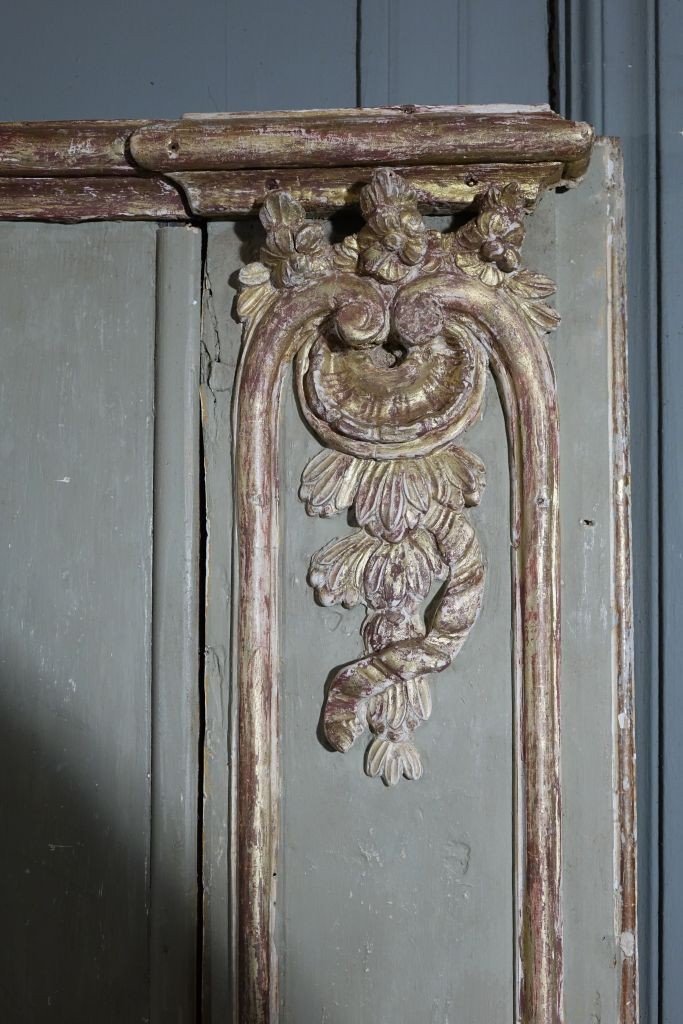 Grand Trumeau de cheminée en bois sculpté et doré d'époque Louis XV -photo-5