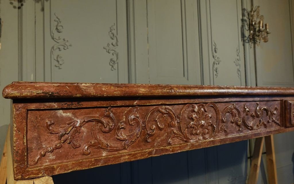 Grande Console d'Applique d'époque Louis XIV / Régence peinte faux marbre-photo-2