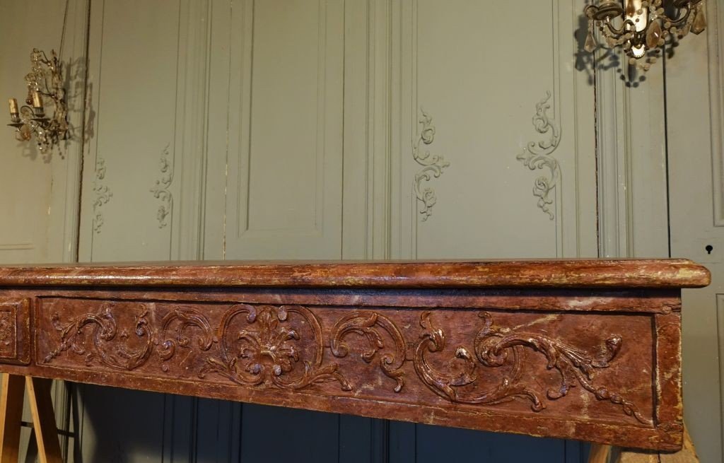 Grande Console d'Applique d'époque Louis XIV / Régence peinte faux marbre-photo-3