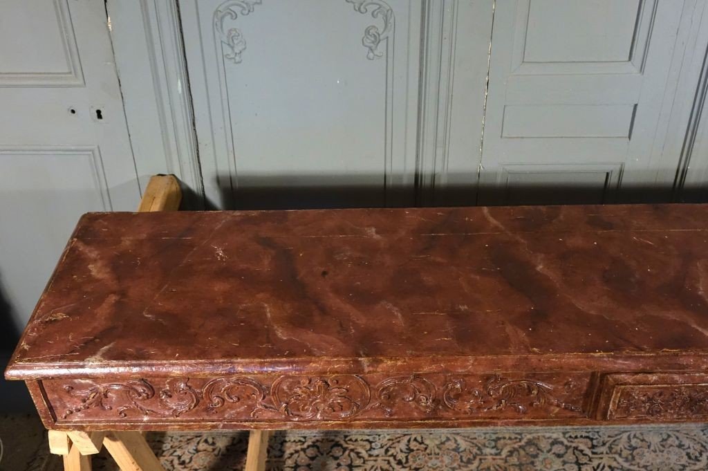 Grande Console d'Applique d'époque Louis XIV / Régence peinte faux marbre-photo-4