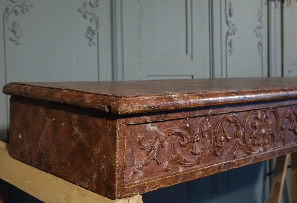 Grande Console d'Applique d'époque Louis XIV / Régence peinte faux marbre-photo-2