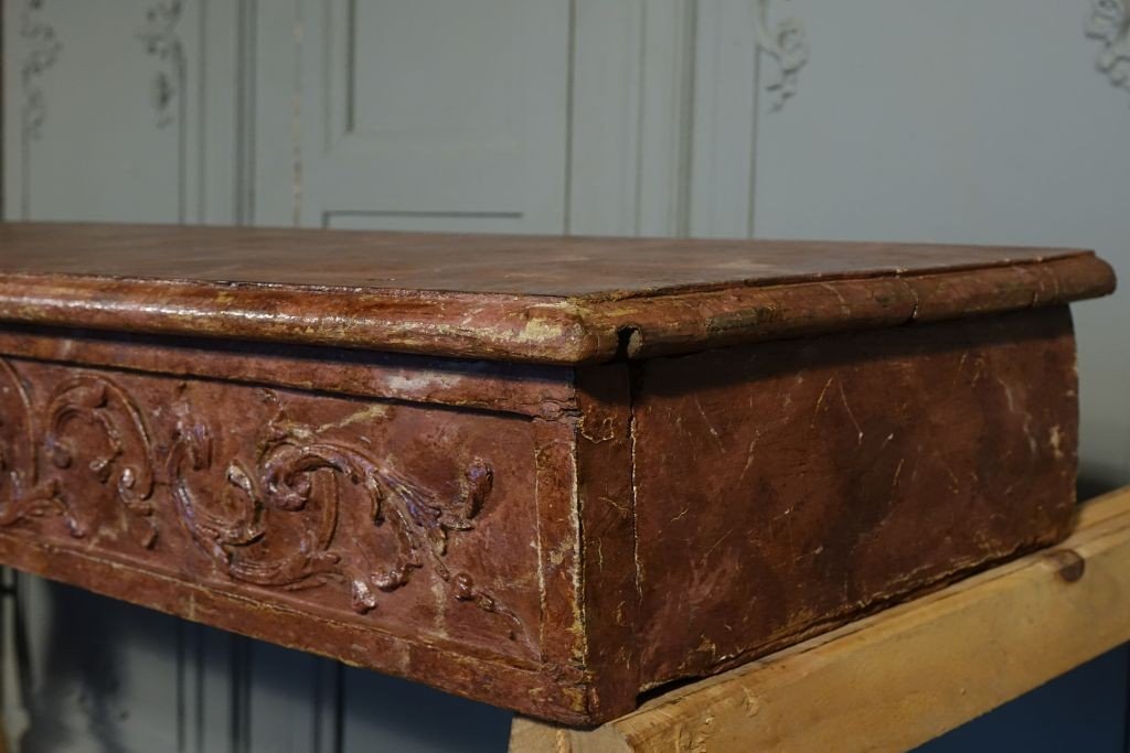 Grande Console d'Applique d'époque Louis XIV / Régence peinte faux marbre-photo-3