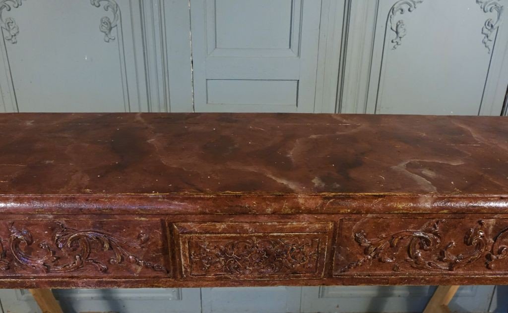 Grande Console d'Applique d'époque Louis XIV / Régence peinte faux marbre-photo-4