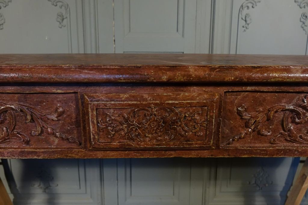 Grande Console d'Applique d'époque Louis XIV / Régence peinte faux marbre-photo-5