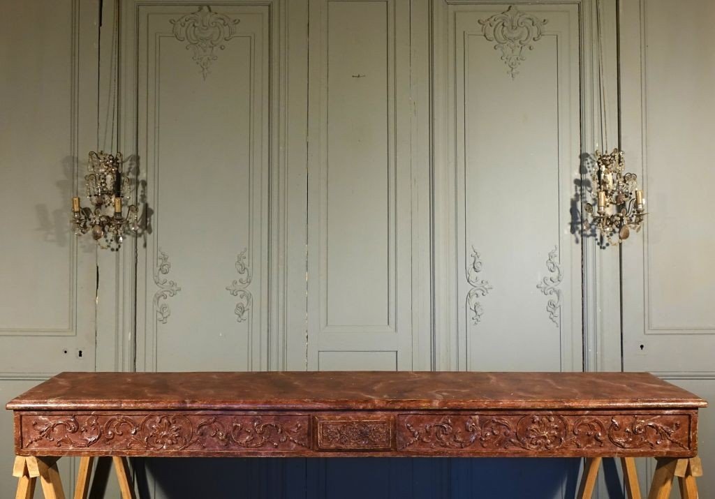 Grande Console d'Applique d'époque Louis XIV / Régence peinte faux marbre