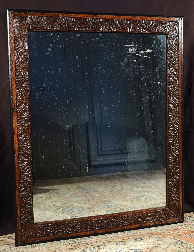 Carved Oak Mirror From The Renaissance Period. Late 16th / Early 17th Century-photo-2