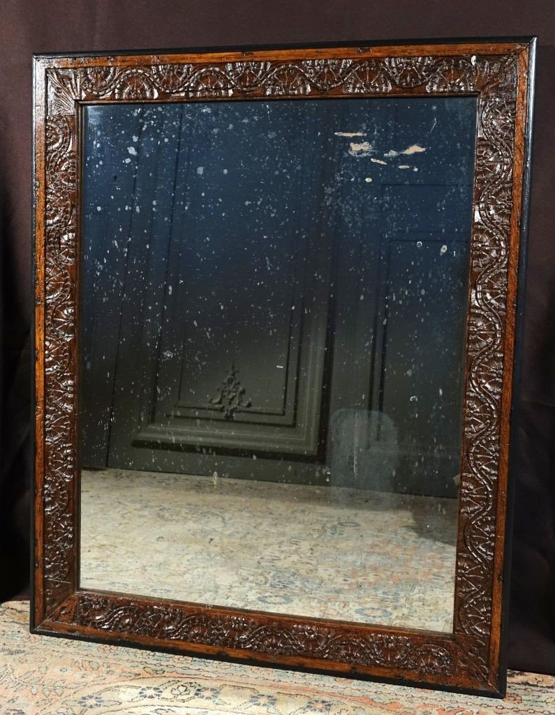 Carved Oak Mirror From The Renaissance Period. Late 16th / Early 17th Century