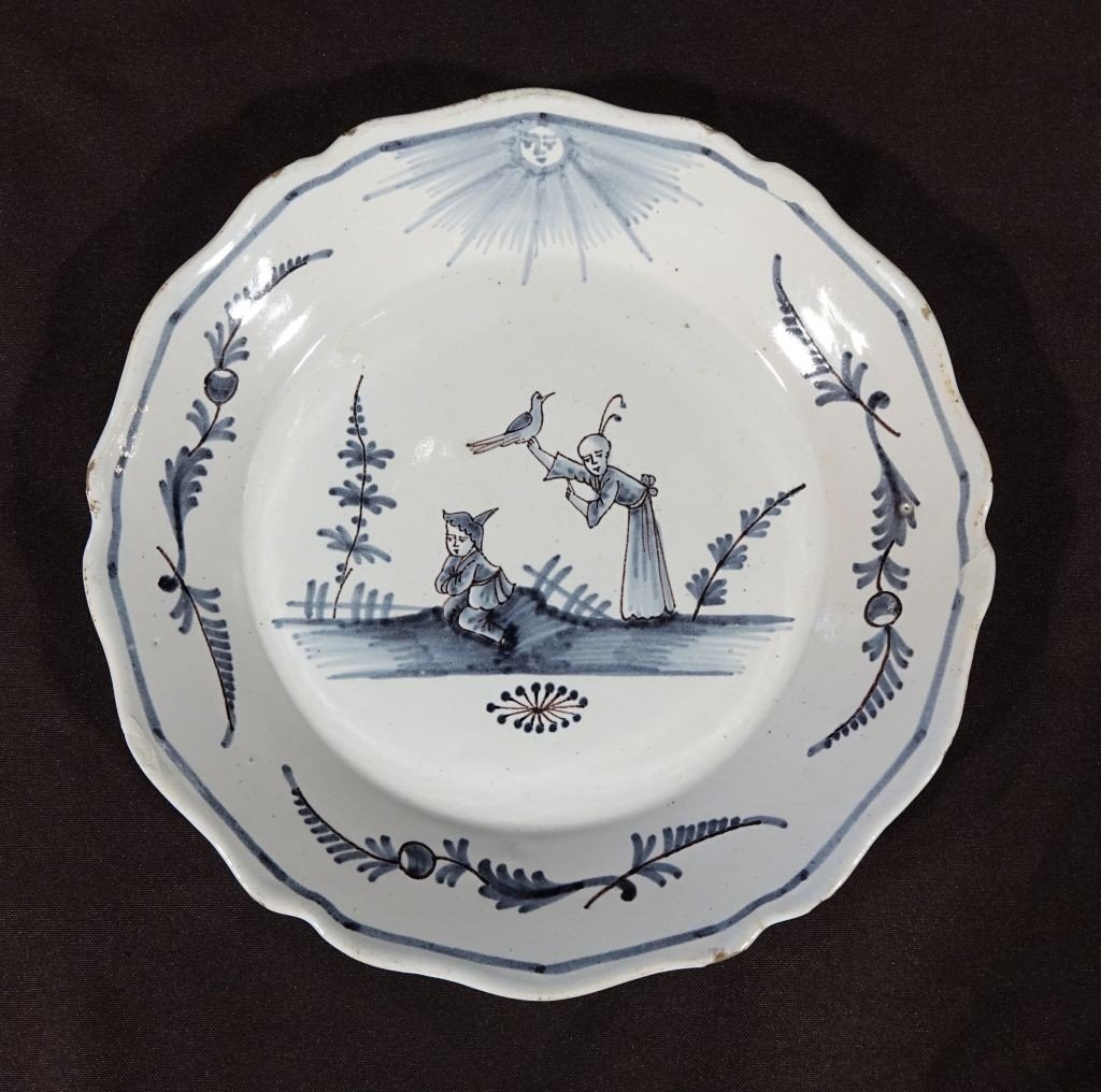 18th Century Nevers Earthenware Plate. Chinese Decor 