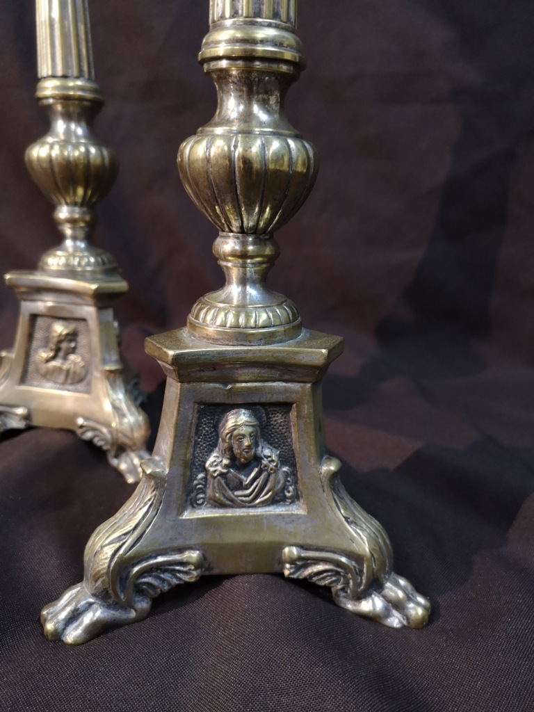 Pair Of Silver Candlesticks In Silver Bronze. 19th Century-photo-4