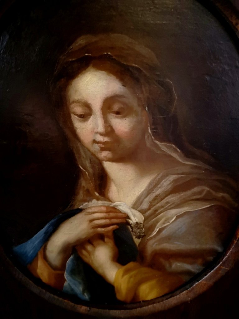 Oil On Panel - Virgin In Adoration. 17th Century-photo-3