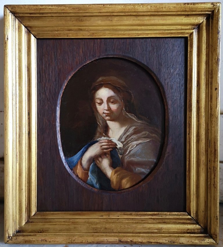 Oil On Panel - Virgin In Adoration. 17th Century