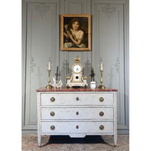 Commode d'époque Louis XVI / Directoire. Plateau Faux Marbre.