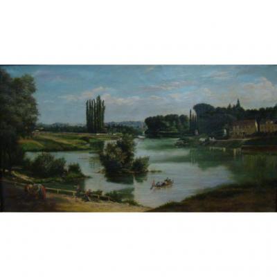 Oil On Canvas Animated Landscape. Middle Era Nineteenth
