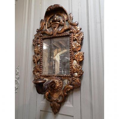 Italian Mirror With Sconces In Carved And Gilded Wood. 18th Century