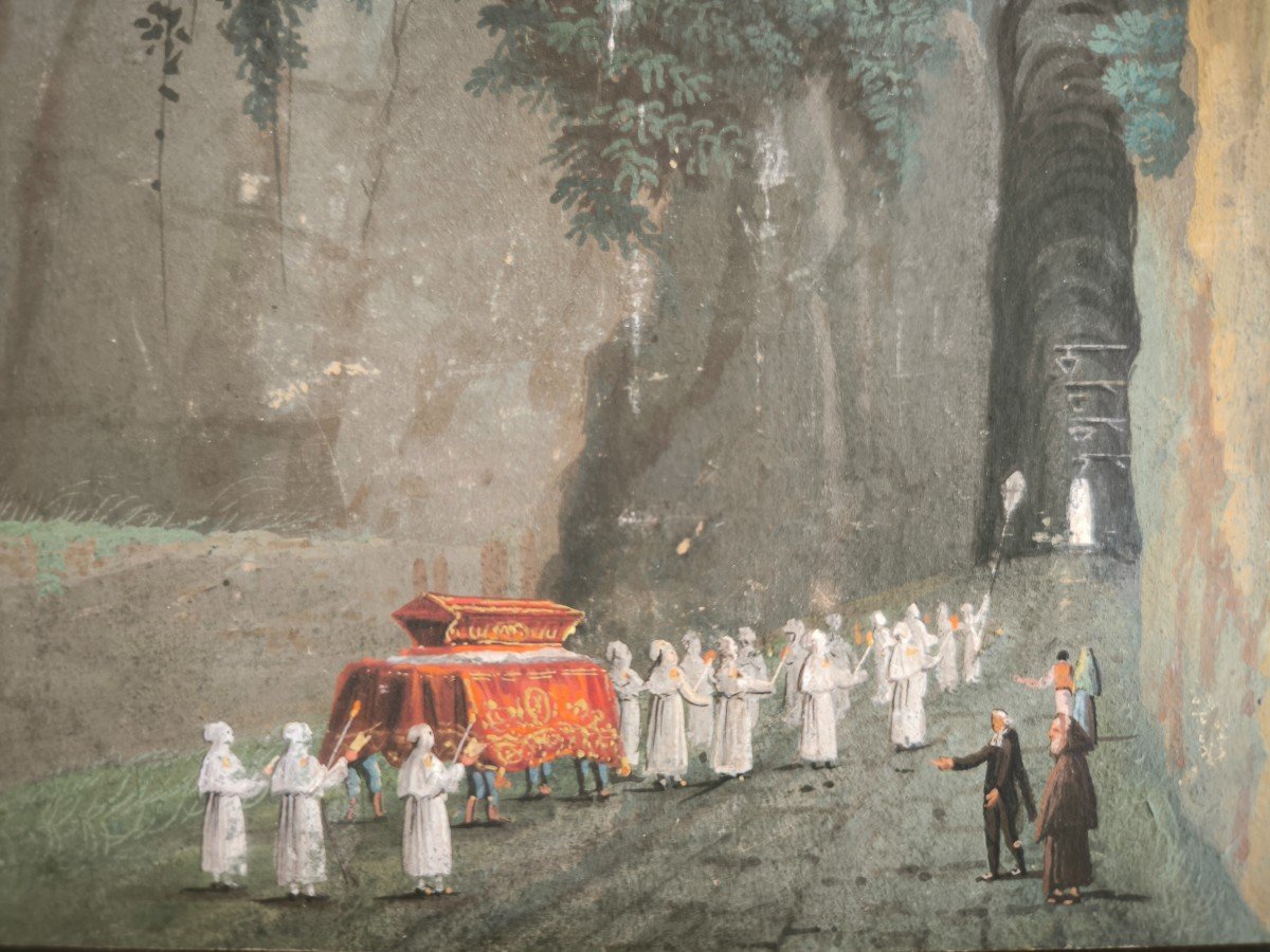 Neapolitan Gouache "crypta Neapolitana" 19th Century-photo-2