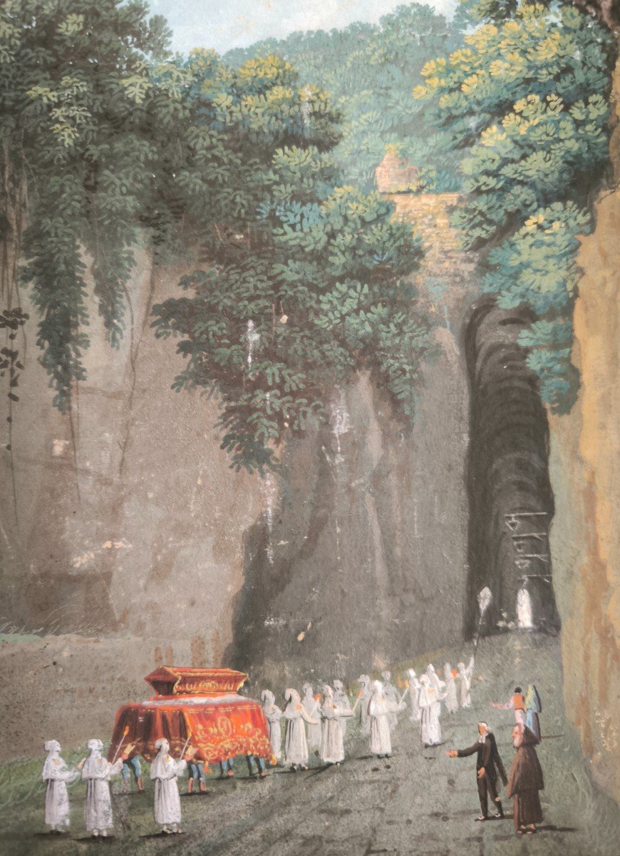 Neapolitan Gouache "crypta Neapolitana" 19th Century-photo-3