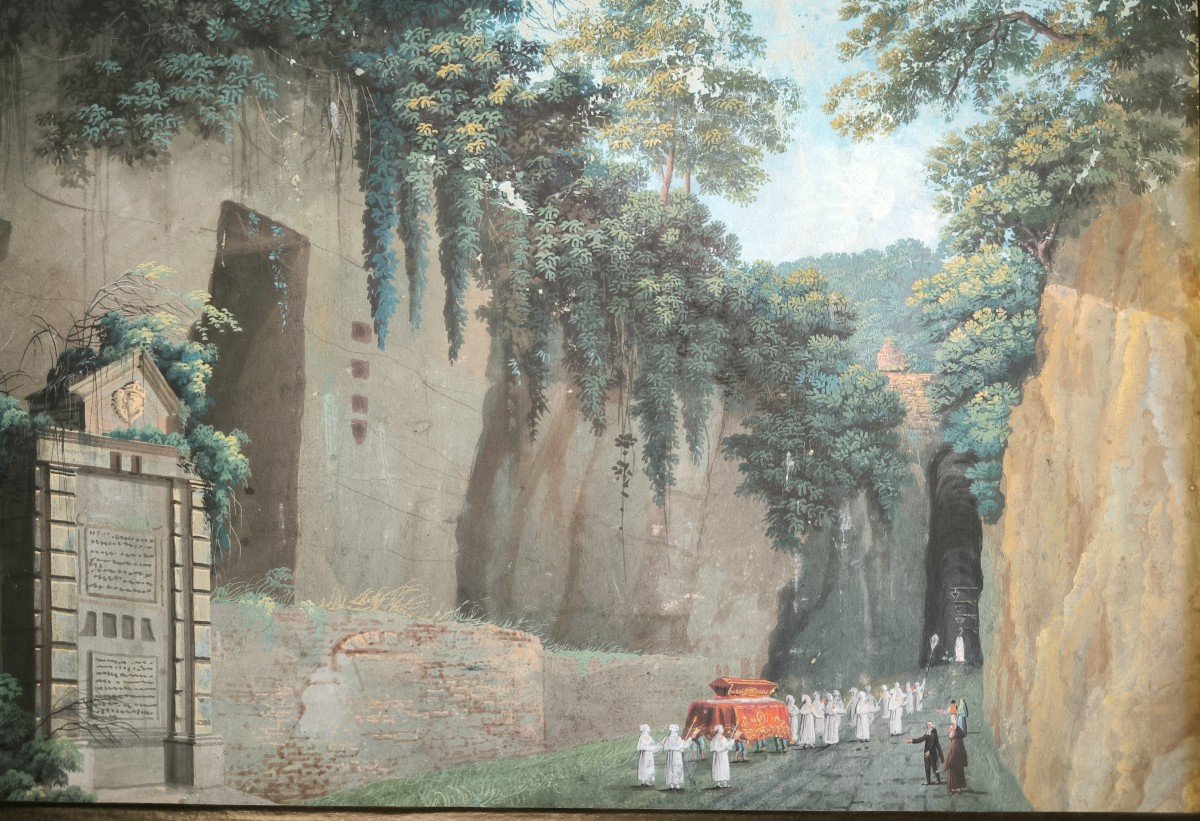 Neapolitan Gouache "crypta Neapolitana" 19th Century