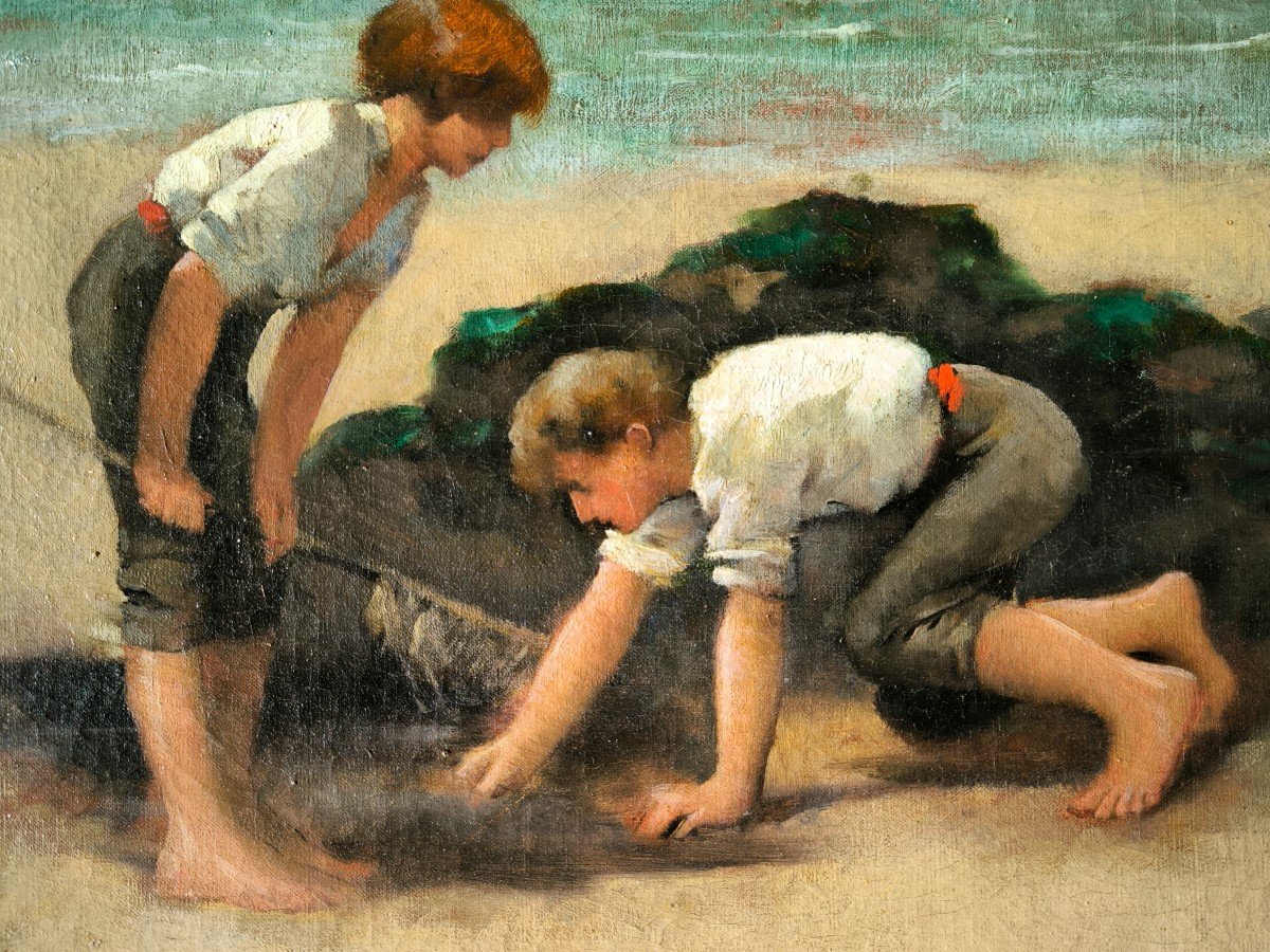 Hst "La Pêche Aux Crabes" Fin XIXeme suiveur de Joachin Sorolla-photo-2