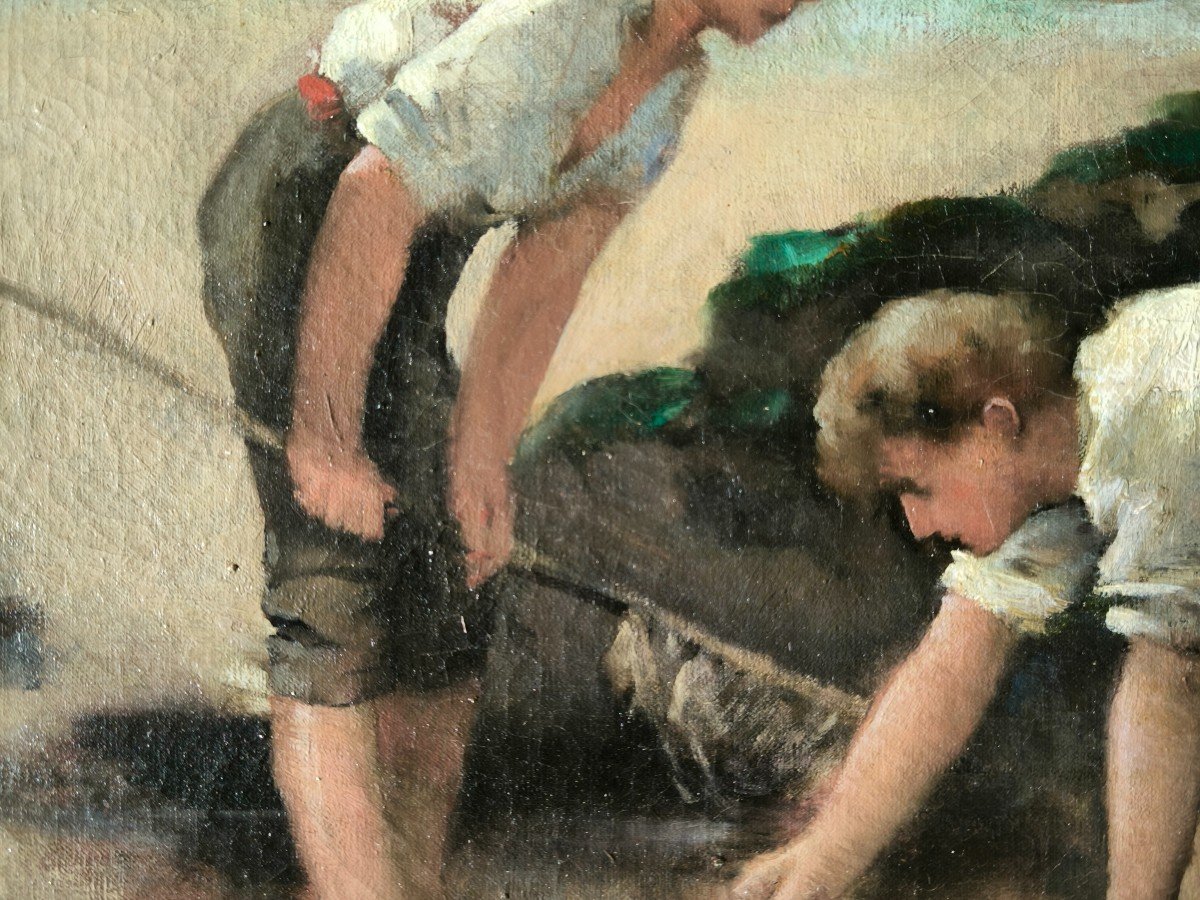 Hst "La Pêche Aux Crabes" Fin XIXeme suiveur de Joachin Sorolla-photo-3