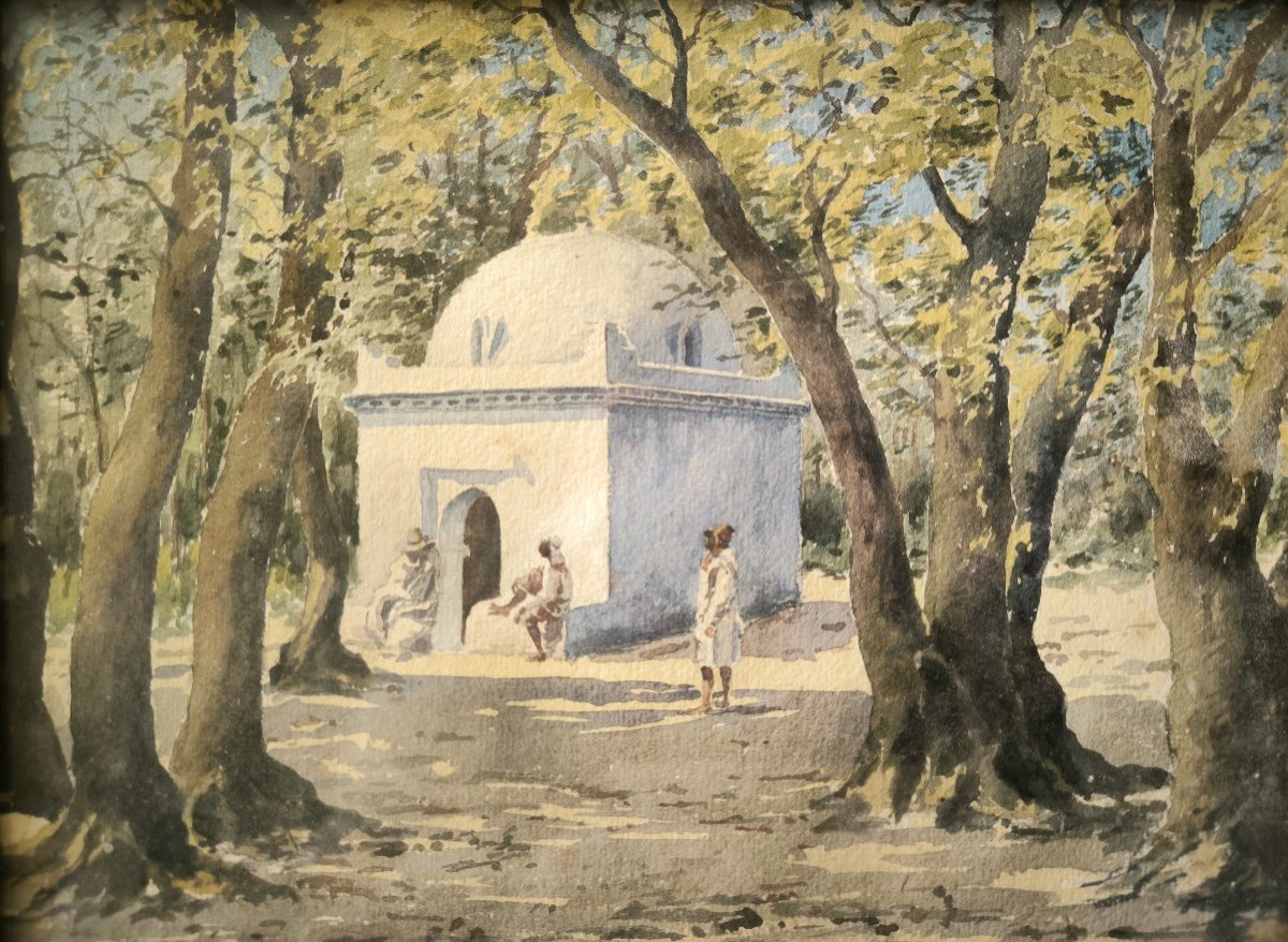 Watercolor "mausoleum Of Sidi Yakoub" In Blida Late 19th Century