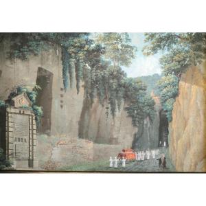 Neapolitan Gouache "crypta Neapolitana" 19th Century