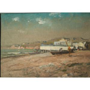 Hst Louis Nattero 1870-1915 "prado Beach" Marseille