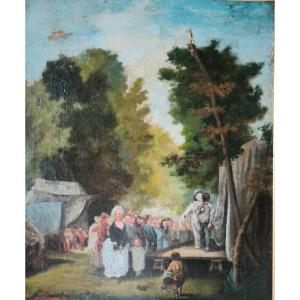 Hst "festival And Fair Scene In A Village" Jean Seignemartin 1848-1875