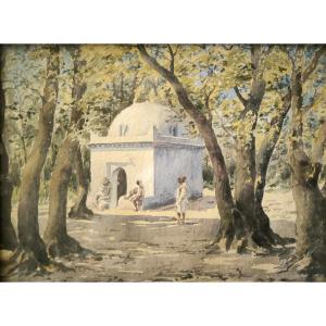 Watercolor "mausoleum Of Sidi Yakoub" In Blida Late 19th Century