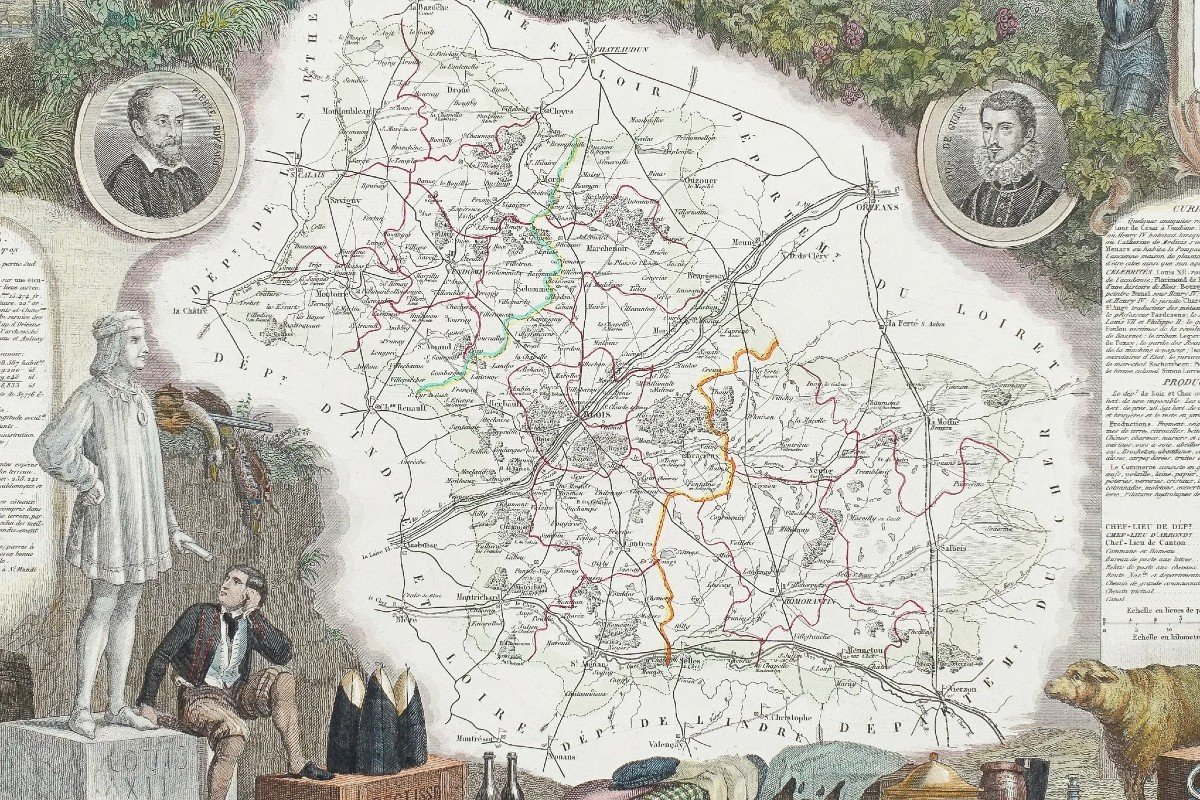 Old Geographical Map Of The Loir Et Cher Department-photo-3