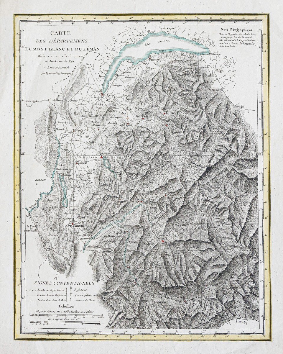 Old Geographic Map Of Mont Blanc – Lake Geneva