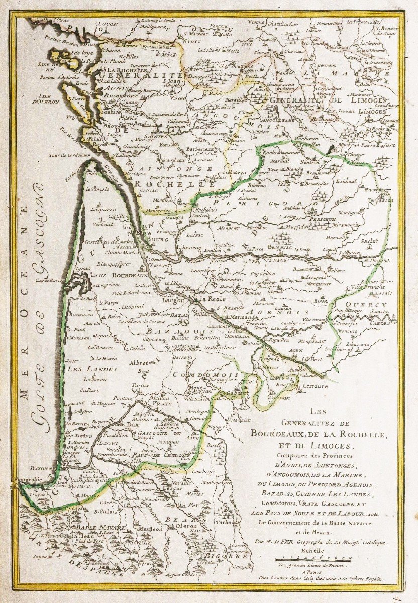 Old Geographic Map Of The Landes Bordeaux