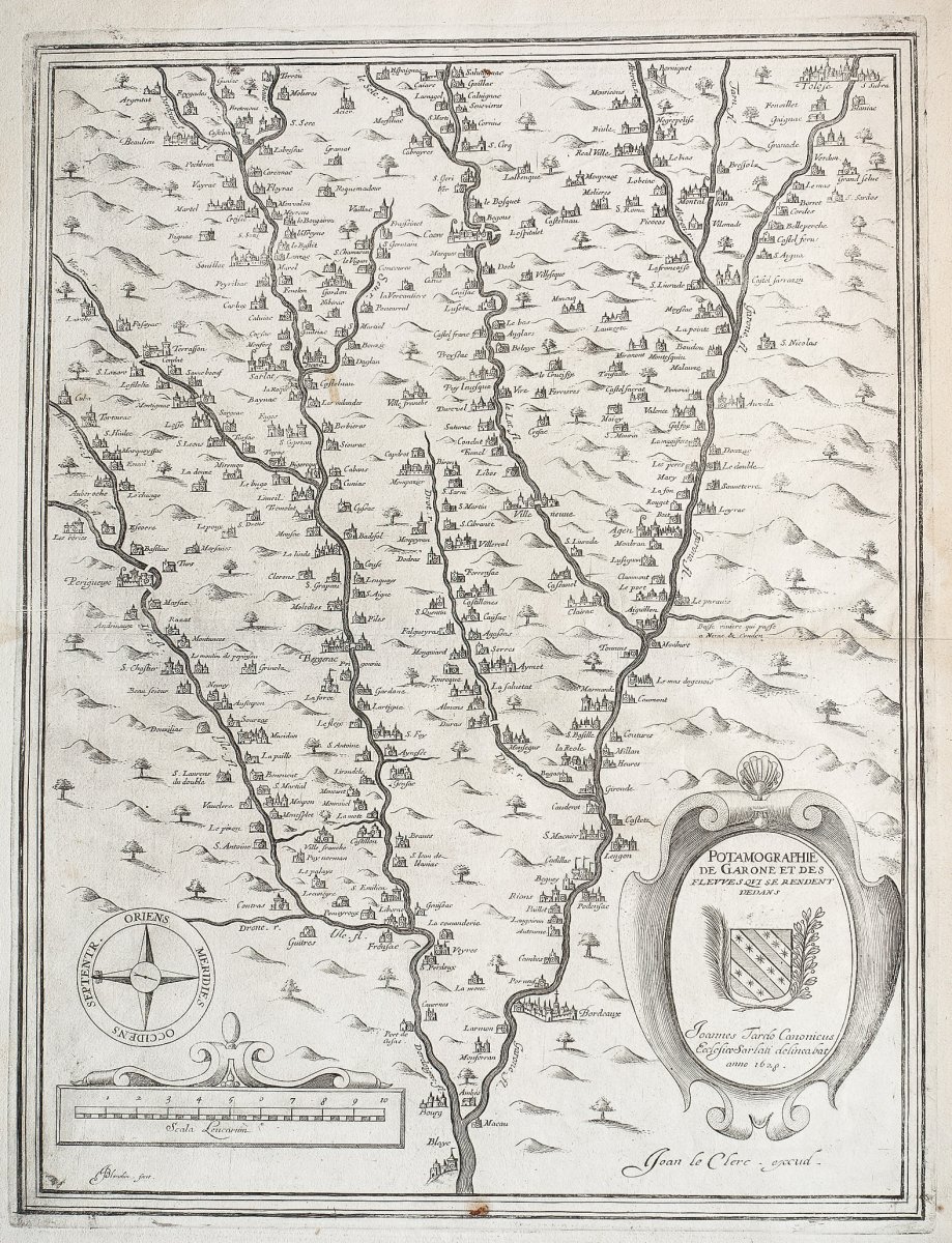 Old Geographical Map - Potamography Of Garone And Rivers That Go Within