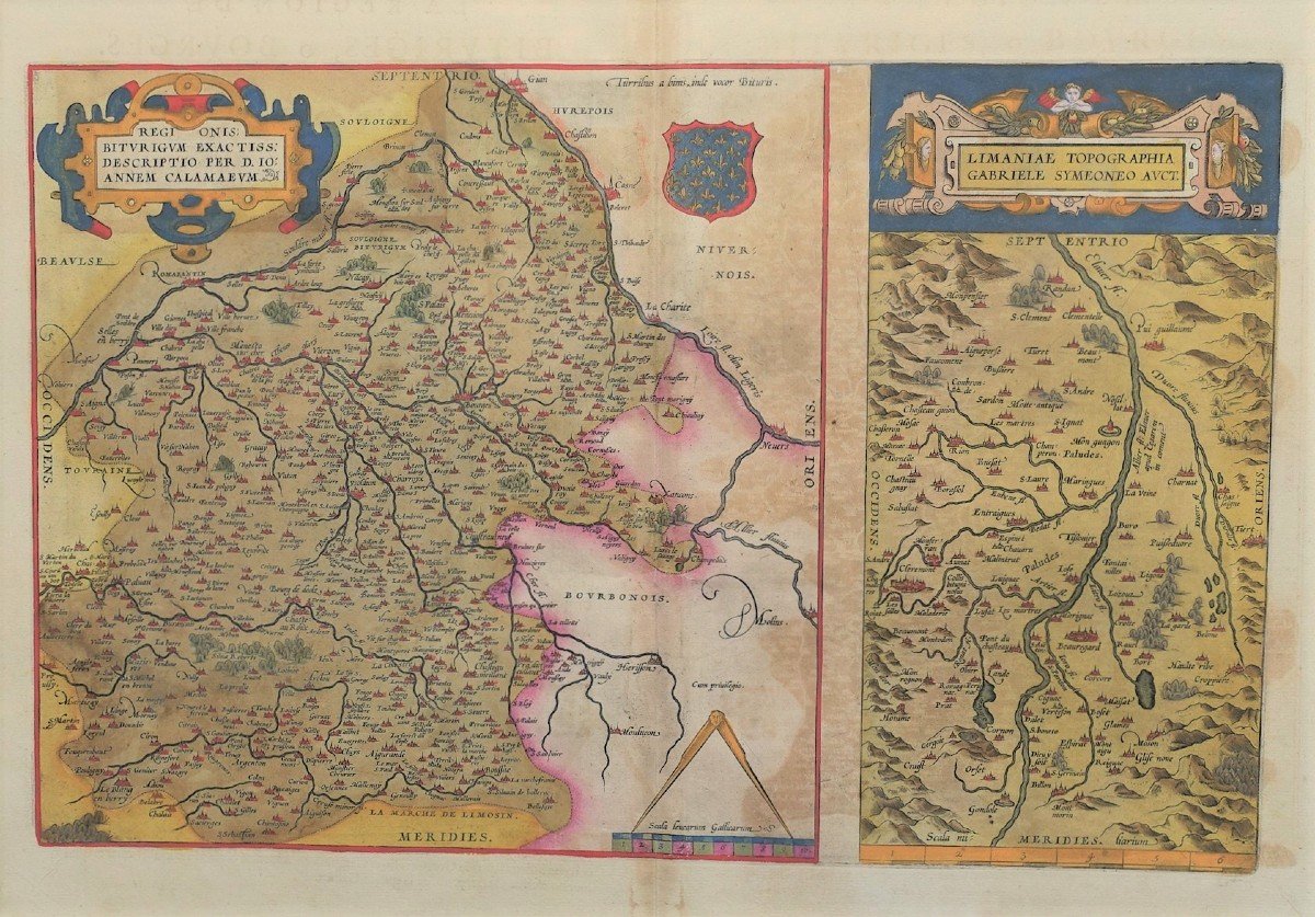 Old Geographic Map Of Berry & Limagne d'Auvergne