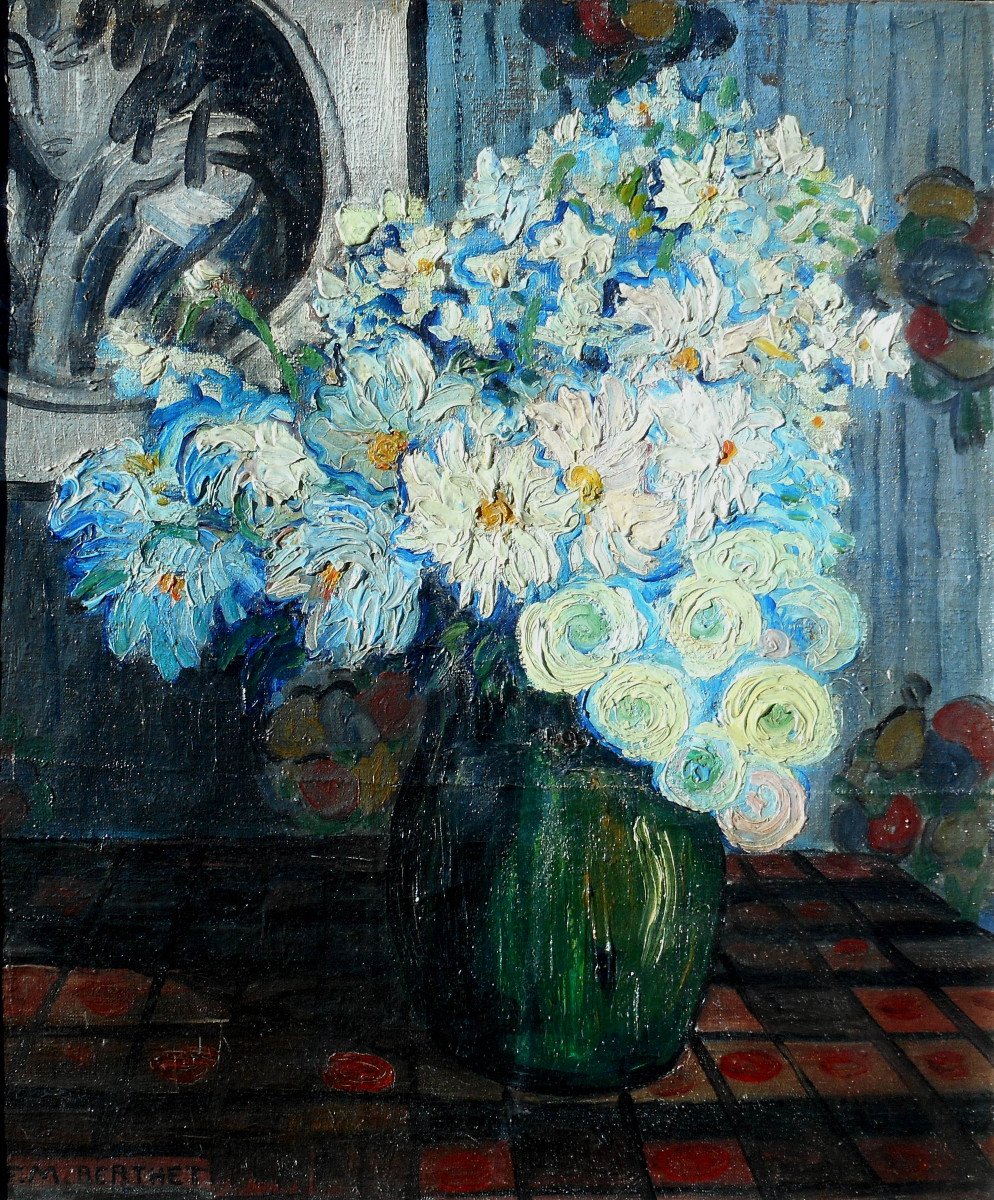 François-marius Berthet (1885-1941) Party Bouquet -hst 55 X 46 Cm