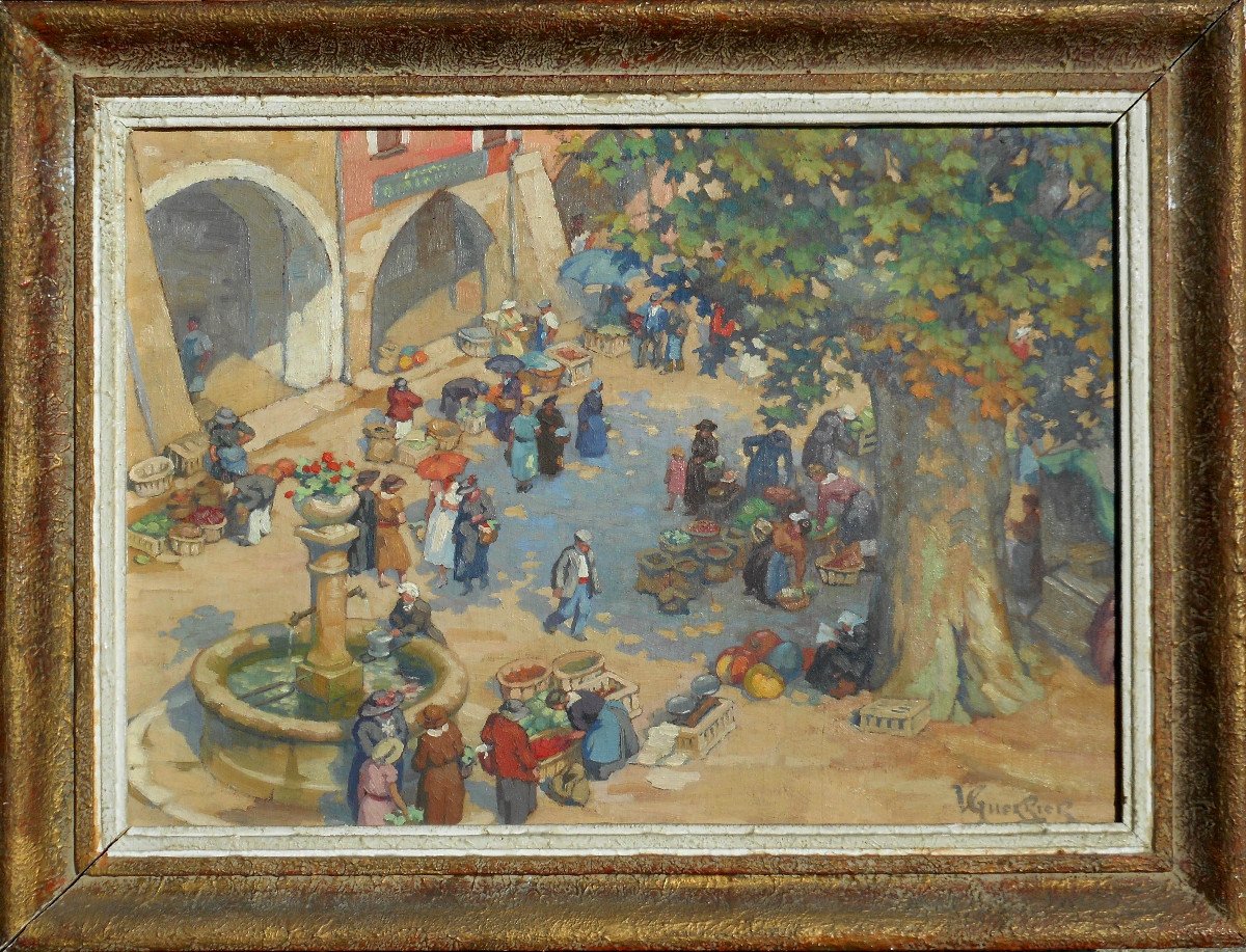 Victor GUERRIER (1893-1968) marché provençal HSP 33 x 46 cm-photo-2