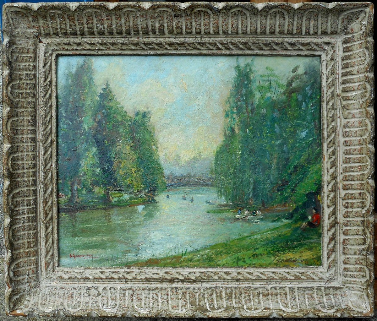 PARIS le lac du bois de Boulogne signé L.GASPARINI (LUIGI GASPARINI ? 1865-?)-photo-2