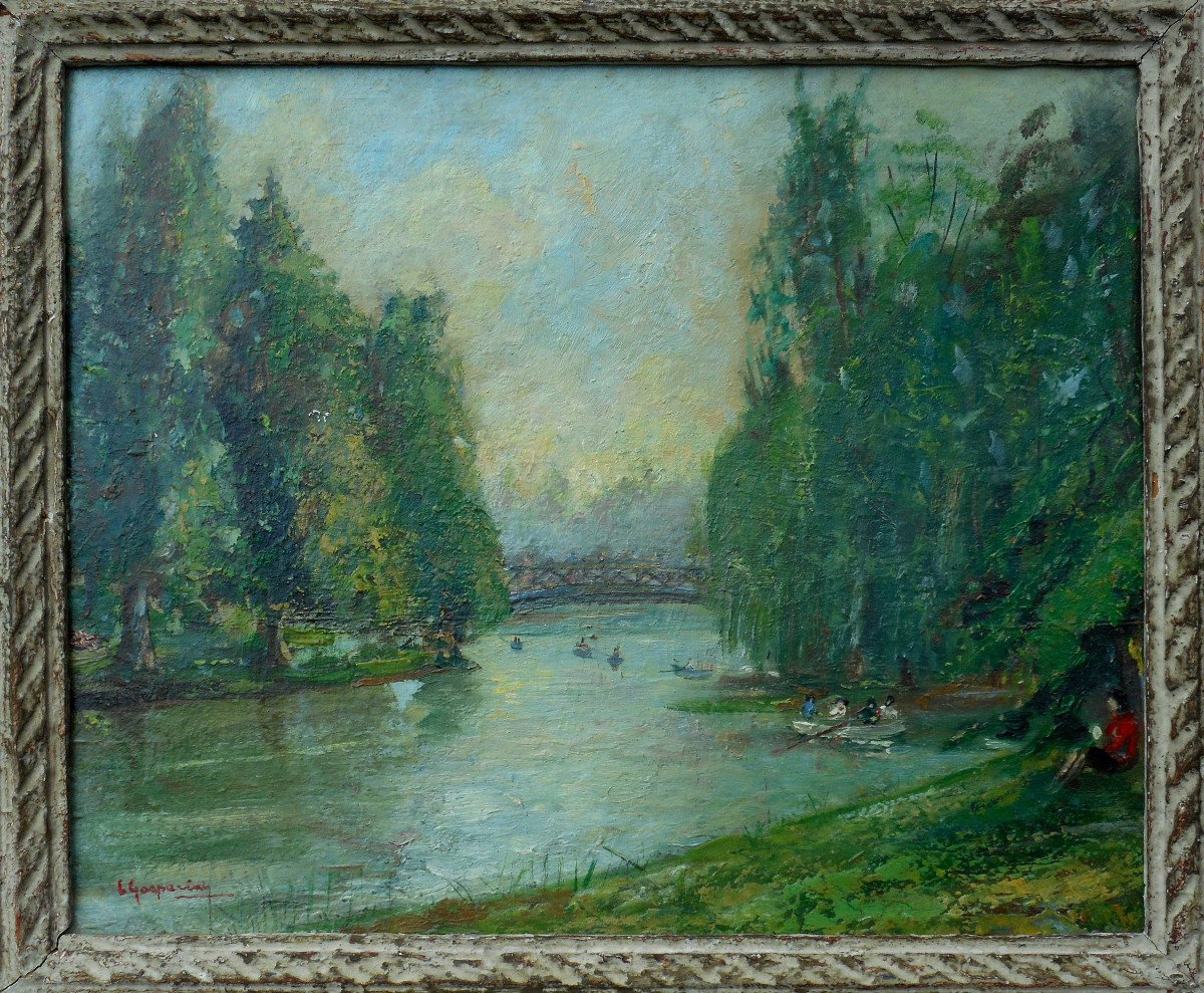 PARIS le lac du bois de Boulogne signé L.GASPARINI (LUIGI GASPARINI ? 1865-?)-photo-4