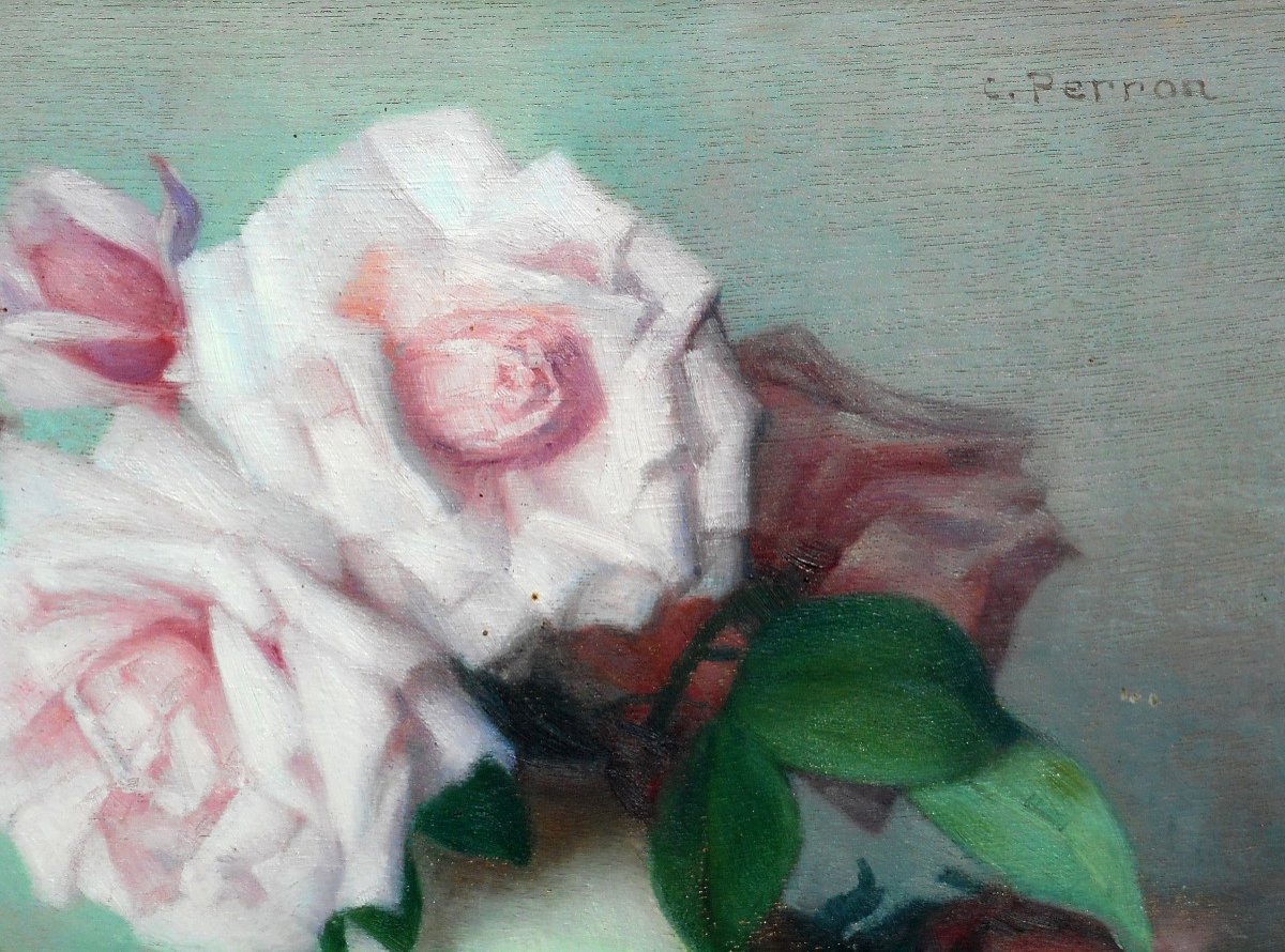 Charles Perron (1893-1958) Bouquet Of Roses - Hsp 27 X 35 Cm-photo-3