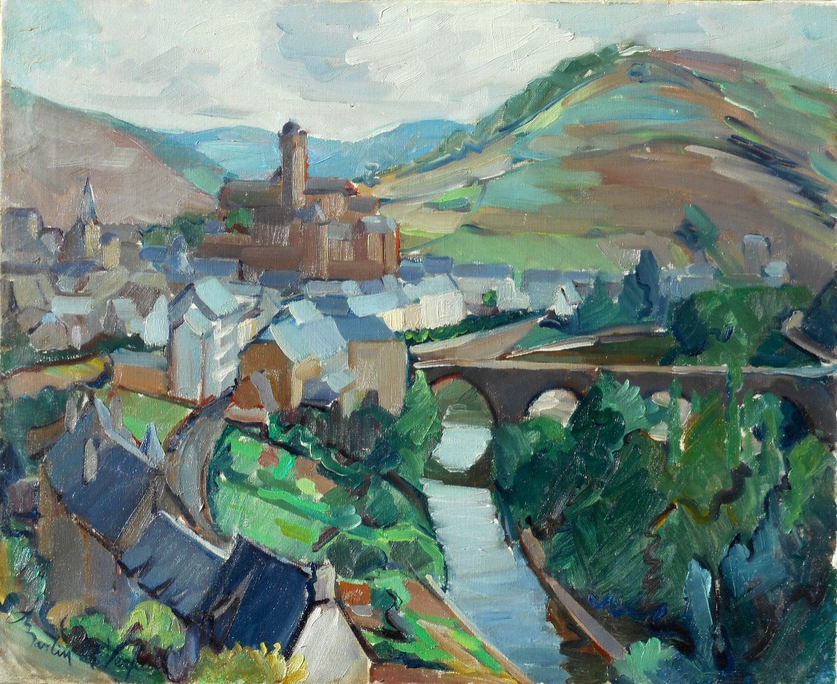 Louis MARTIN DE VERFEUIL (1915-1993) ESTAING - ROUERGUE HST 50 x 61 cm