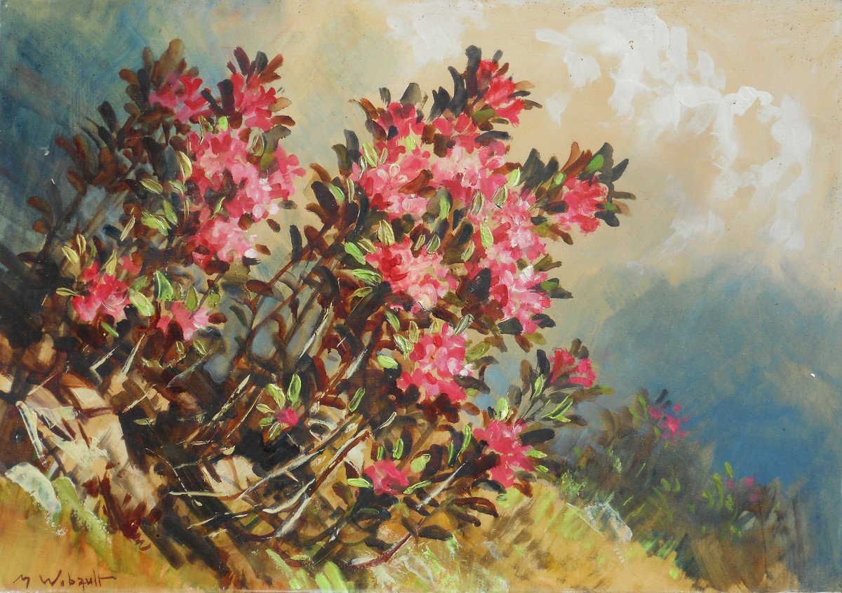 Marcel WIBAULT (1904-1998) RHODOS des ALPES - HSP 33 x 46 cm ( 48 x 60 cm encadrée)-photo-2