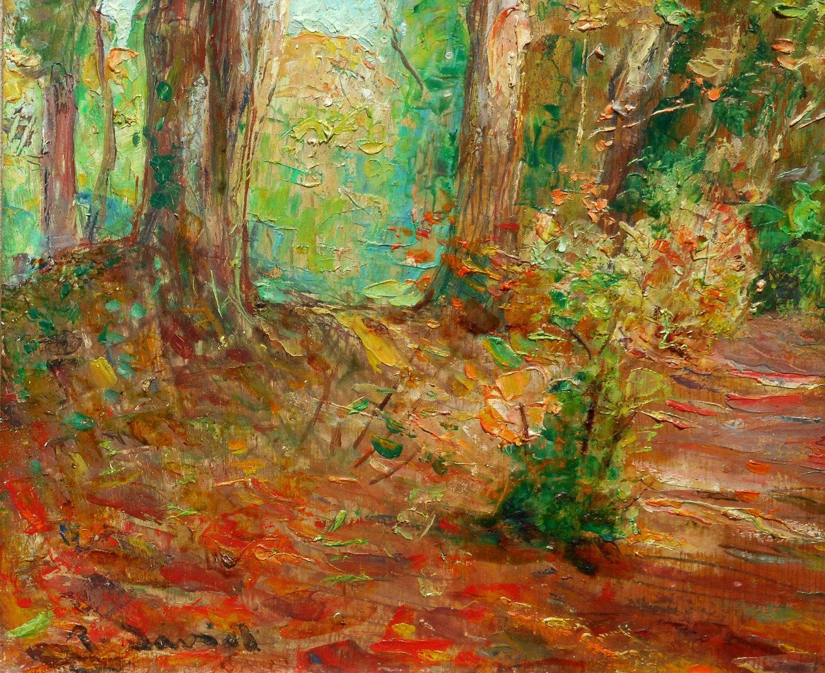 Raoul DAVID ( 1876-1950) BRETAGNE - Vitré - RENNES hsb 28 x 23 cm - sous bois en automne-photo-2