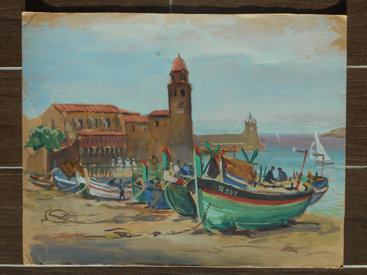 PAUL  NERI (1910-1965) COLLIOURE- gouache 38 x 49 cm -Paul Néri-photo-2