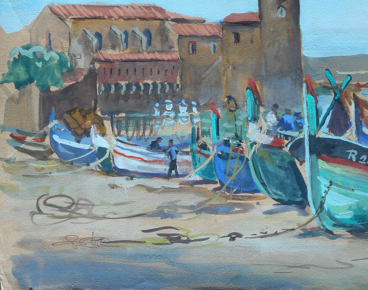 PAUL  NERI (1910-1965) COLLIOURE- gouache 38 x 49 cm -Paul Néri-photo-3