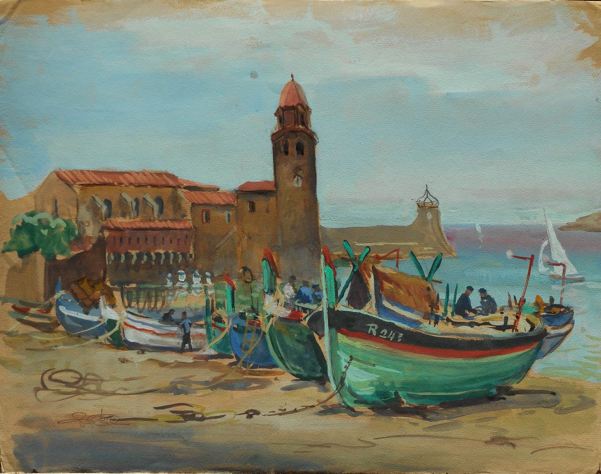 PAUL  NERI (1910-1965) COLLIOURE- gouache 38 x 49 cm -Paul Néri