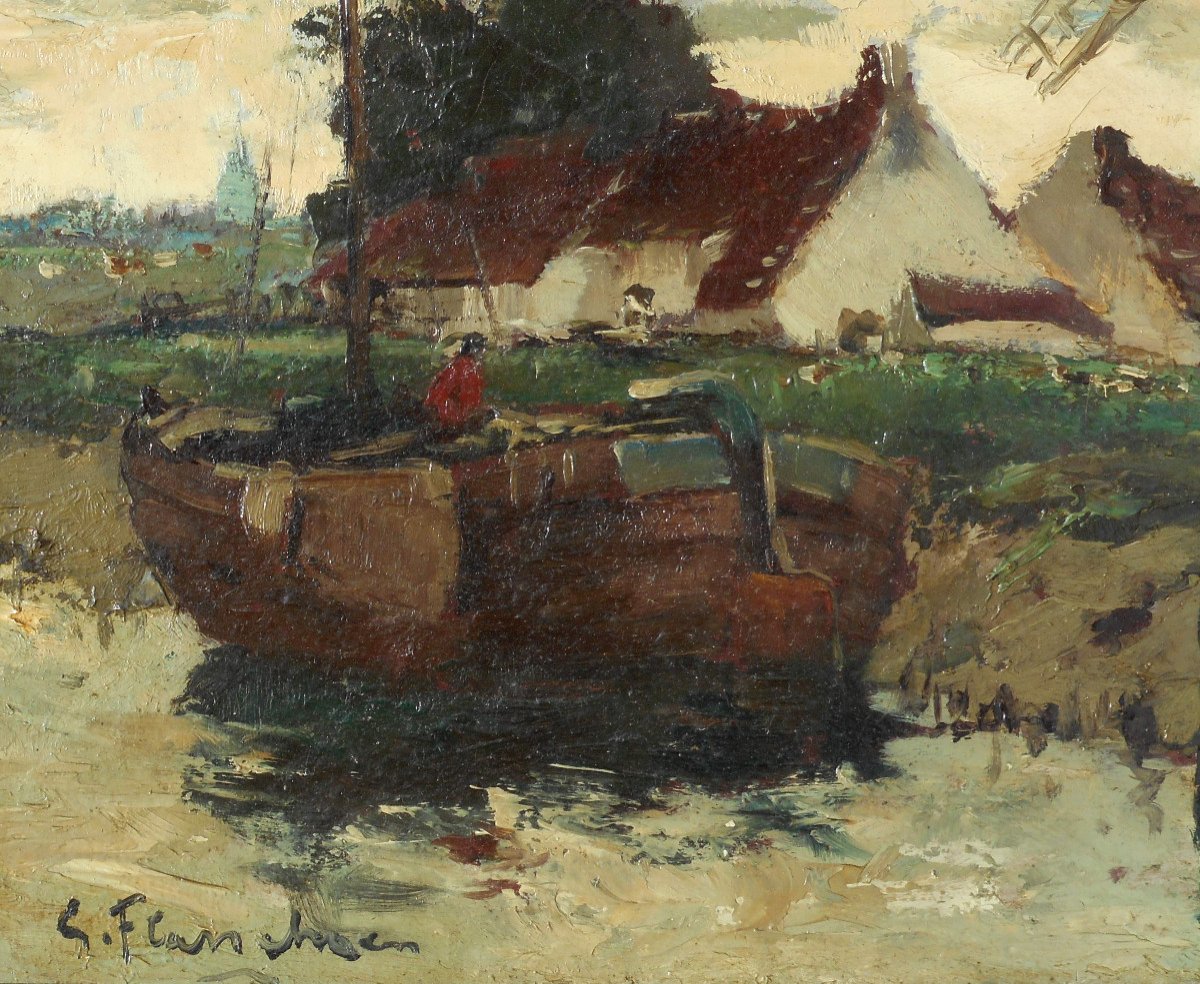 Gustave FLASSCHOEN (1868-1940) peintre belge " moulin en HOLLANDE" BELGIQUE-photo-4